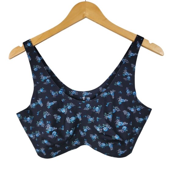 Anna Sui x Knix Wireless Contour Bra XL Black Blue Floral Rose Comfort Lingerie - Picture 1 of 4